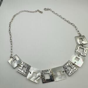 Love Script Chain Choker Bib Necklace Mother Of Pearl Square Geometric Retro